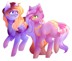 Size: 1756x1489 | Tagged: safe, artist:twinkepaint, derpibooru import, oc, oc only, oc:dark sunshine, oc:sunset lover, earth pony, pegasus, pony, female, mare, simple background, transparent background