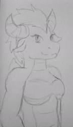 Size: 1231x2121 | Tagged: safe, artist:dragonponyling, derpibooru exclusive, derpibooru import, oc, oc only, oc:fiury, dragon, breasts, featureless breasts, female, monochrome, muscles, solo, traditional art