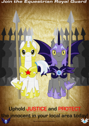 Size: 1100x1556 | Tagged: safe, artist:a01421, derpibooru import, bat pony, pony, unicorn, armor, male, night guard, royal guard, simple background, spear, stallion, transparent background, vector, weapon