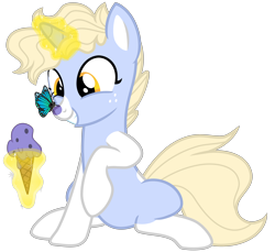 Size: 3500x3200 | Tagged: safe, artist:cheezedoodle96, derpibooru import, oc, oc only, oc:nootaz, butterfly, pony, unicorn, .svg available, butterfly on nose, cute, eye contact, female, food, freckles, glowing horn, ice cream, ice cream cone, insect on nose, levitation, looking at each other, magic, magic aura, mare, nootabetes, ocbetes, show accurate, silly, silly pony, simple background, sitting, smiling, socks (coat marking), svg, telekinesis, transparent background, vector