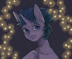 Size: 1478x1200 | Tagged: safe, artist:kottonashi, derpibooru import, oc, oc only, pony, unicorn, bust, commission, digital art, lights, looking at you, male, signature, smiling, stallion, ych result