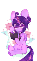 Size: 480x778 | Tagged: safe, artist:ealfabo, derpibooru import, twilight sparkle, twilight sparkle (alicorn), alicorn, pony, book, female, glasses, looking at you, necktie, solo