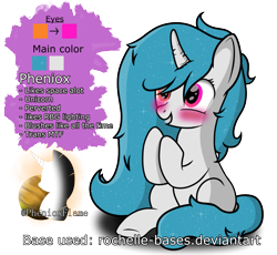 Size: 1173x1080 | Tagged: safe, artist:phenioxflame, derpibooru import, oc, oc only, oc:phenioxflame, oc:watermark, unicorn, base used, blushing, oc design, oc redesign, png, reference sheet, simple background, solo, sparkles, trans, transparent background