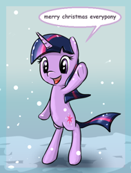 Size: 454x596 | Tagged: safe, artist:stratodraw, twilight sparkle, pony, bipedal, christmas, gift art, metro:mylittlepony, snow, solo