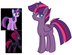 Size: 1024x785 | Tagged: safe, artist:deernoises, derpibooru import, tempest shadow, twilight sparkle, twilight sparkle (alicorn), oc, alicorn, pony, alicorn oc, female, lesbian, magical lesbian spawn, offspring, parent:tempest shadow, parent:twilight sparkle, parents:tempestlight, shipping, tempestlight