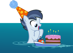 Size: 13128x9574 | Tagged: safe, artist:cyanlightning, shady daze, the one where pinkie pie knows, .svg available, absurd resolution, cake, candle, cute, food, hat, party hat, ship, simple background, solo, transparent background, vector, water