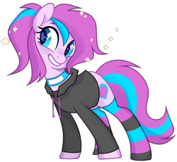 Size: 1566x1440 | Tagged: safe, artist:unichan, derpibooru import, oc, oc only, oc:panda shade, earth pony, pony, base used, blushing, clothes, collar, female, hoodie, mare, simple background, smiling, socks, solo, sparkles, starry eyes, striped socks, transparent background, vector, wingding eyes, ych result