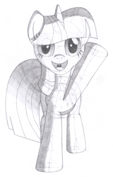 Size: 962x1507 | Tagged: safe, artist:aafh, twilight sparkle, pony, unicorn, monochrome, solo, traditional art