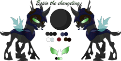 Size: 898x455 | Tagged: safe, artist:mlpcrystalharmony, artist:selenaede, derpibooru import, oc, oc only, oc:espio, changeling, armor, base used, changeling oc, fangs, helmet, male, reference sheet, simple background, solo, transparent background