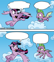 Size: 1022x1182 | Tagged: safe, artist:pony-berserker, derpibooru import, spike, twilight sparkle, twilight sparkle (alicorn), alicorn, dragon, pony, molt down, comic, speech bubble, template, twilight and spike's wings meme, winged spike