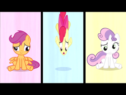 Size: 2048x1536 | Tagged: safe, derpibooru import, screencap, apple bloom, scootaloo, sweetie belle, one bad apple, babs seed song, cute, derp, faic, great moments in animation, wat