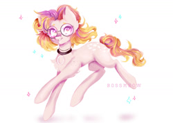 Size: 1280x906 | Tagged: safe, artist:bossmeow, oc, oc only, oc:izumi, pony, collar, glasses, solo