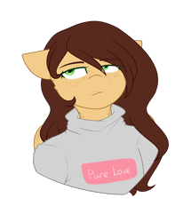 Size: 1236x1440 | Tagged: safe, artist:despotshy, derpibooru import, oc, oc:cocoa, anthro, pegasus, bust, clothes, female, mare, portrait, simple background, solo, sweater, transparent background