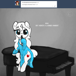 Size: 2000x2000 | Tagged: safe, artist:nimaru, oc, oc only, oc:heartsong, pony, unicorn, clothes, dress, female, high res, mare, microphone, monochrome, neo noir, partial color, piano, solo