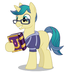 Size: 5000x5200 | Tagged: safe, artist:dragonchaser123, derpibooru import, pony, unicorn, fame and misfortune, absurd resolution, background pony, book, clothes, first edition, friendship journal, glasses, male, simple background, solo, stallion, transparent background, vector