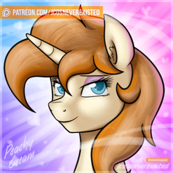 Size: 600x600 | Tagged: safe, artist:jcosneverexisted, derpibooru import, oc, oc only, oc:peachy cream, pony, unicorn, bust, female, mare, patreon, patreon logo, portrait, solo