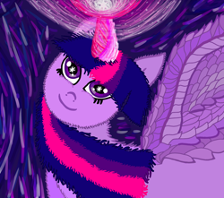 Size: 1600x1414 | Tagged: safe, artist:katya, derpibooru import, twilight sparkle, twilight sparkle (alicorn), alicorn, pony, cute, female, happy, horn, magic, simple background, solo, wings