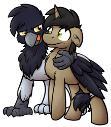 Size: 1400x1600 | Tagged: safe, artist:moemneop, derpibooru import, oc, oc only, oc:neop, oc:skraww, griffon, unicorn, male, simple background, stallion, transparent background