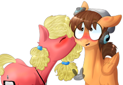 Size: 4637x3181 | Tagged: safe, artist:siena1923, oc, oc only, earth pony, pegasus, pony, absurd resolution, blushing, female, kiss on the cheek, kissing, male, mare, oc x oc, shipping, simple background, solo, stallion, straight, transparent background