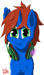 Size: 2266x3829 | Tagged: safe, artist:tiorafajp, derpibooru import, oc, oc only, oc:cyberpon3, pony, unicorn, fluffy, headphones, male, simple background, solo, stallion, transparent background