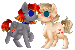 Size: 3400x2263 | Tagged: safe, artist:namichee, derpibooru import, oc, oc only, oc:arian blaze, oc:vital sparkle, blushing, boop, collar, mutual boop, noseboop, simple background, transparent background