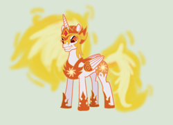 Size: 1092x788 | Tagged: safe, artist:dasucs, artist:mtad2, derpibooru import, daybreaker, a royal problem, armor, fire, fire hair, green background, simple background, solo