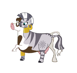 Size: 1079x1019 | Tagged: safe, artist:theunknowenone1, daisy jo, discord, zecora, cow, hybrid, original species, zebra, 1000 hours in ms paint, conjoined, fusion, origins, raised hoof, simple background, smiling, symbiosis, two heads, udder, we have become one, what has science done, white background, zebrow