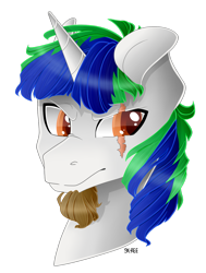 Size: 1024x1356 | Tagged: safe, artist:sk-ree, derpibooru import, oc, pony, unicorn, bust, eye scar, facial hair, goatee, male, portrait, scar, simple background, solo, stallion, transparent background