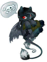 Size: 768x1024 | Tagged: safe, artist:loyaldis, derpibooru import, oc, oc only, oc:pandie, pegasus, pony, chibi, cute, dewclaw, female, mare, pagedoll, pictogram, pillow, red eyes, simple background, skull, skull and crossbones, transparent background