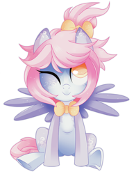 Size: 5706x7283 | Tagged: safe, artist:sorasku, oc, oc only, pegasus, pony, absurd resolution, bow, bowtie, female, hair bow, mare, one eye closed, simple background, sitting, solo, transparent background, wink