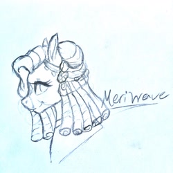 Size: 3024x3019 | Tagged: safe, artist:kimyowolf, derpibooru import, oc, oc:meri wave, pony, bust, female, high res, mare, monochrome, portrait, solo, traditional art