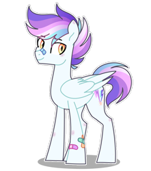 Size: 1000x1133 | Tagged: safe, artist:enifersuch, derpibooru import, oc, oc:delirious storm, pegasus, pony, bandaid, male, offspring, parent:rainbow dash, parent:soarin', parents:soarindash, simple background, solo, stallion, transparent background