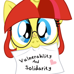 Size: 5000x5000 | Tagged: safe, artist:aaronmk, derpibooru import, oc, oc:lefty pony, pony, absurd resolution, female, freckles, glasses, heart, looking at you, mouth hold, paper, sign, simple background, solo, transparent background