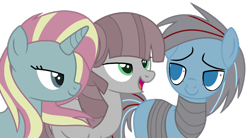 Size: 1024x567 | Tagged: safe, artist:leanne264, derpibooru import, oc, oc only, oc:prototype zapp, earth pony, pony, robot, robot pony, unicorn, female, magical lesbian spawn, mare, offspring, parent:maud pie, parent:mud briar, parent:sunset shimmer, parent:trixie, parents:maudbriar, parents:suntrix, simple background, transparent background