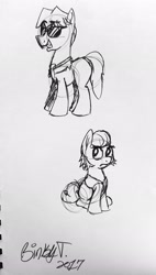 Size: 1707x2996 | Tagged: safe, artist:binkyt11, derpibooru exclusive, rogue (character), withers, pony, henchmen, male, monochrome, signature, stallion, traditional art