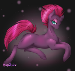 Size: 1563x1484 | Tagged: safe, alternate version, artist:bunnywhiskerz, derpibooru import, tempest shadow, pony, unicorn, abstract background, blank flank, broken horn, colored pupils, eye scar, female, lidded eyes, looking at you, mare, scar, signature, solo