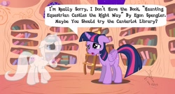 Size: 1280x689 | Tagged: safe, artist:spectrafox, twilight sparkle, twilight sparkle (alicorn), oc, alicorn, ghost, pony, book, egon spengler, golden oaks library, library, pac-man