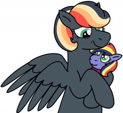 Size: 1608x1470 | Tagged: safe, artist:kindheart525, derpibooru import, oc, oc only, oc:paint swirl, pegasus, pony, baby, baby pony, digital art, female, grandmother and grandchild, kindverse, looking at each other, next generation, offspring, parent:rainbow dash, parent:soarin', parents:soarindash, rainbow hair