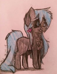 Size: 2452x3164 | Tagged: safe, artist:lillucy6, derpibooru import, oc, oc:mavi, android, chest fluff, female, hairpin, long mane, long tail, mare, solo, traditional art