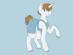 Size: 4800x3600 | Tagged: safe, artist:midnight-drip, oc, oc only, oc:melissa, pony, unicorn, absurd resolution, apron, clothes, female, high res, mare, offspring, parent:donut joe, parent:rarity, parents:rarijoe, raised hoof, simple background, solo