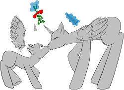 Size: 4621x3339 | Tagged: safe, artist:pixel-penguin-da, alicorn, pony, absurd resolution, base, kissing, magic, mistletoe