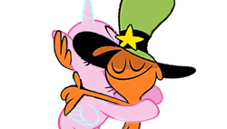 Size: 1024x581 | Tagged: safe, base, bonding, crossover, crossover shipping, eyes closed, hug, love, shipping, wander (wander over yonder), wander over yonder