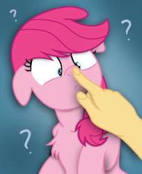 Size: 3626x4448 | Tagged: safe, artist:marsminer, artist:pink1ejack, derpibooru import, oc, oc only, oc:pinkie jack, human, absurd resolution, boop, female, hand, not pinkie pie, question mark, solo focus, vector