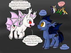 Size: 1024x768 | Tagged: safe, artist:usagi-zakura, oc, oc only, oc:diphylla, oc:enthrall, oc:hunter, oc:nightsong, oc:pineberry, oc:strawberry, bat pony, changedling, changeling, pony, vampony, mind control