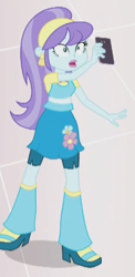 Size: 227x464 | Tagged: safe, screencap, aqua blossom, equestria girls, mirror magic, spoiler:eqg specials, background human, cellphone, cropped, phone, solo