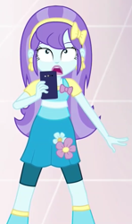 Size: 521x883 | Tagged: safe, screencap, aqua blossom, equestria girls, mirror magic, spoiler:eqg specials, background human, cellphone, cropped, phone, solo