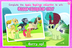 Size: 797x528 | Tagged: safe, derpibooru import, apple munchies, cucumber seed, grand pear, olden pony, pony, advertisement, apple cherry, apple family member, collection, gameloft, official, pigpen, turban