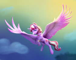 Size: 1680x1320 | Tagged: safe, artist:viwrastupr, derpibooru import, oc, oc only, oc:magic meat, alicorn, pony, alicorn oc, bracelet, colored wings, gradient wings, jewelry, necklace, solo, spread wings, wings