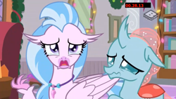 Size: 1280x720 | Tagged: safe, derpibooru import, screencap, ocellus, silverstream, changedling, changeling, hippogriff, the hearth's warming club, boomerang (tv channel), crying, duo, female, jewelry, necklace, sad, teary eyes