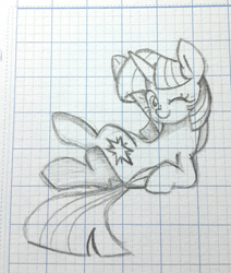 Size: 1034x1220 | Tagged: safe, artist:chau-gifty, artist:chautung, derpibooru import, twilight sparkle, twilight sparkle (alicorn), alicorn, pony, cute, female, graph paper, mare, one eye closed, sitting, solo, traditional art, twiabetes, wink